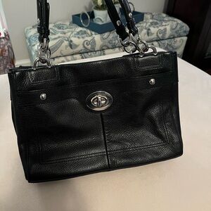Coach Black Leather Shoulder Bag with Silver Accents
